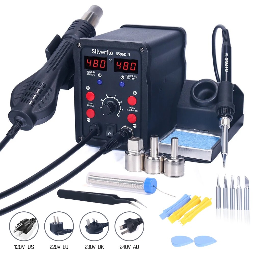 Silverflo 8586D Soldering Stat - огляд і ціна Smd Rework Station Hot Air Soldering 2 In 1