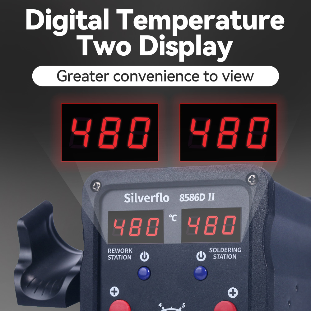 Silverflo 8586D Soldering Stat - огляд і ціна Smd Rework Station Hot Air Soldering 2 In 1