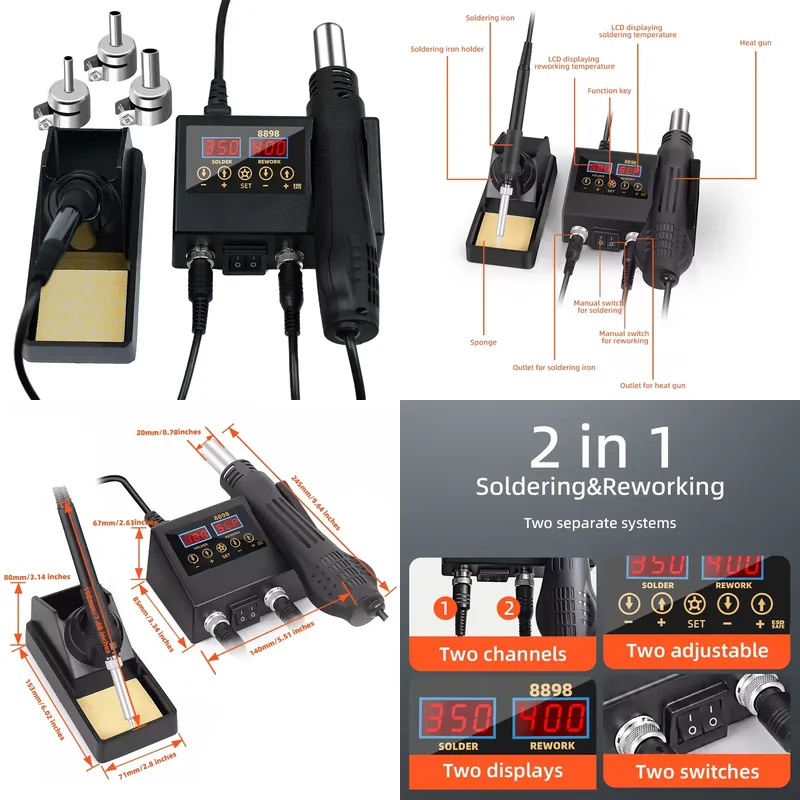 60W LED Digital Display Hot Ai - огляд і ціна Smd Rework Station Hot Air Soldering 2 In 1