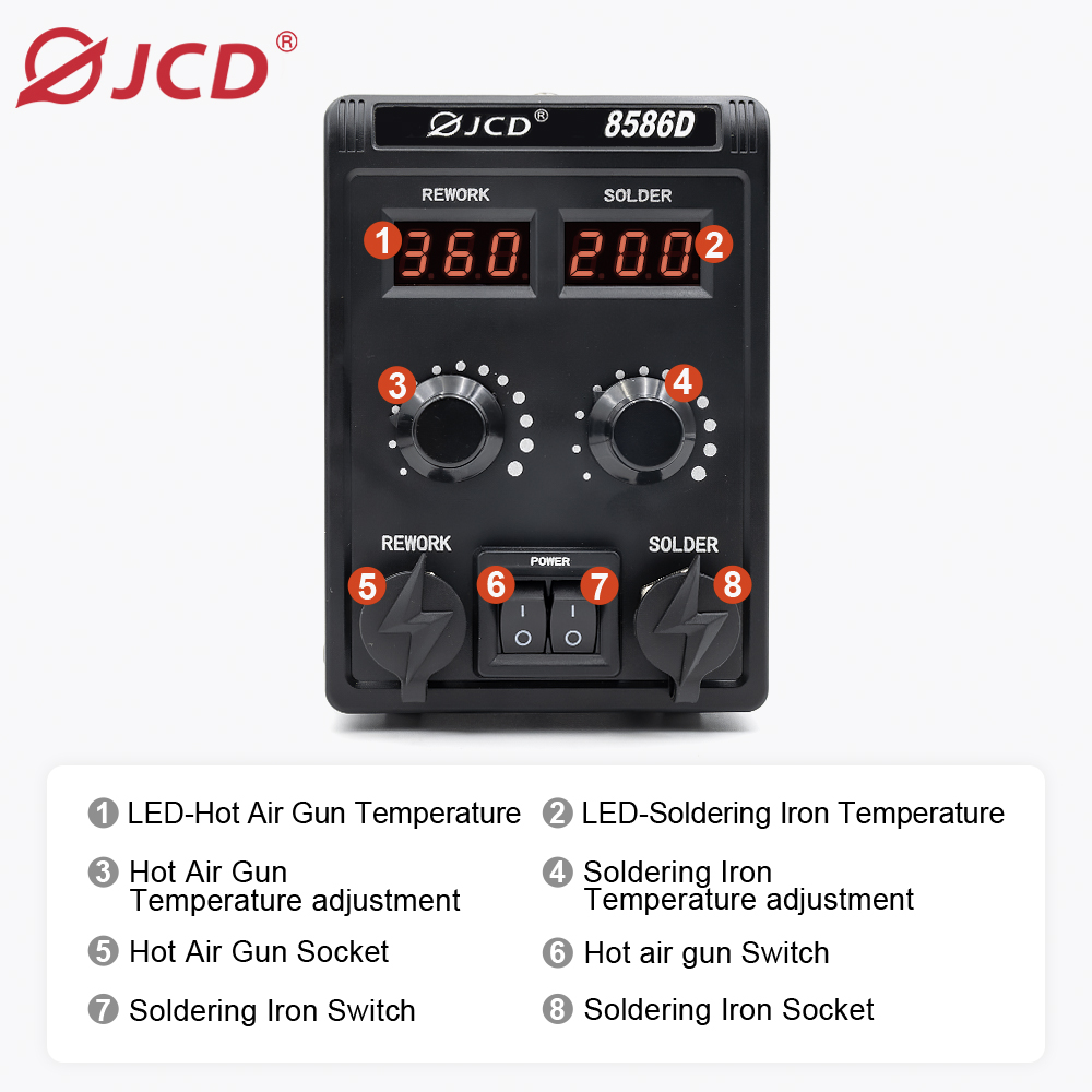 JCD 8586D 2-in-1 Soldering Sta - огляд і ціна Smd Rework Station Hot Air Soldering 2 In 1