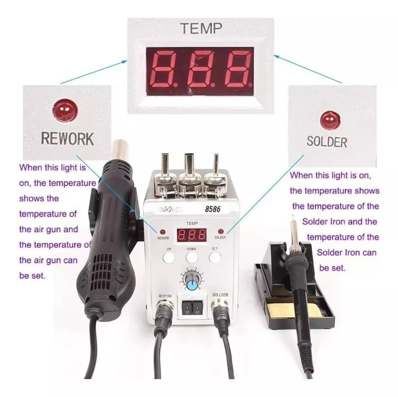 760W 8586 2 in 1 Hot Air Solde - огляд і ціна Smd Rework Station Hot Air Soldering 2 In 1